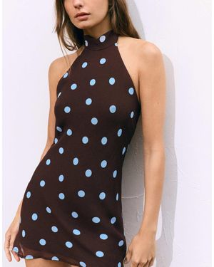 Pull&Bear Kurzes neckholder-kleid mit punkten - Blau