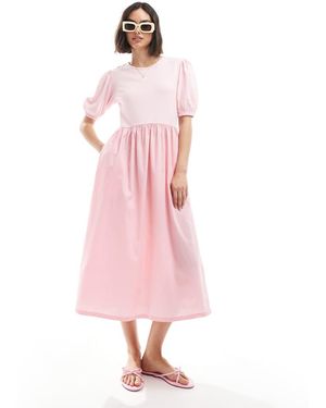 Threadbare Vestido Midi Con Diseño Híbrido De Algodón De - Rosa