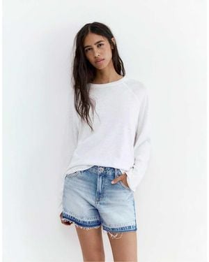 Pull&Bear Patchwork Denim Bermuda Shorts - White