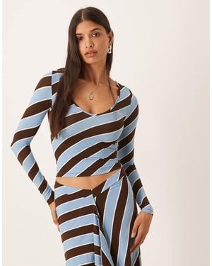Motel Jael Long Sleeve Co-Ord Striped Top - Blue