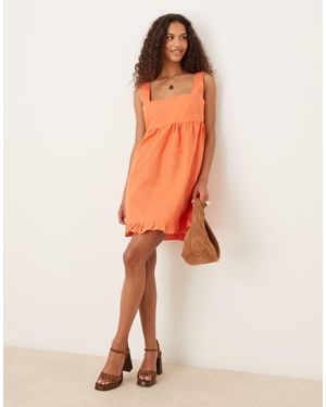 Glamorous Square Neck Pleated Mini Dress - Orange