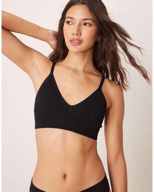 New Look Seamless Rib Bralette - Black