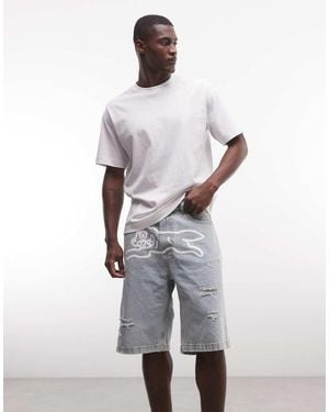 ICECREAM Running Dog Denim Distressed Shorts - Red