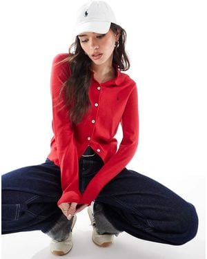 Polo Ralph Lauren Cardigan Con Colletto, Bottoni Sul Davanti E Logo - Rosso
