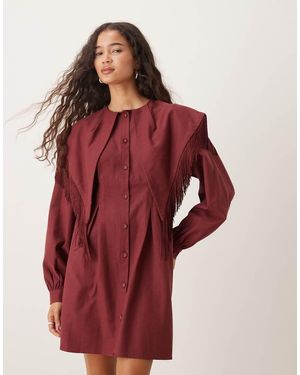 Ghospell Vestido Corto Con Flecos Frankie De - Rojo
