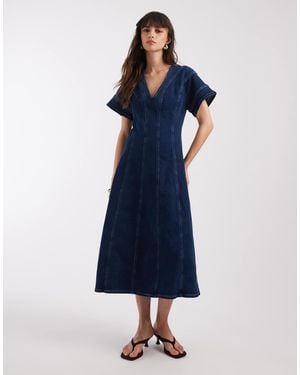 River Island Denim Seam Detail Dress - Blue