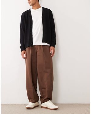 ASOS Tailored Pleated Wide Barrel Leg Pants - Brown
