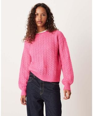Vila Jersey Rosa Luminoso De Punto Con Pespuntes Diagonales De - Rojo