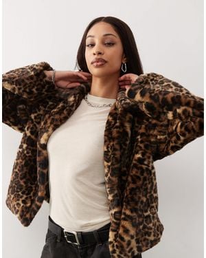 Noisy May – kunstpelz-jacke mit leopardenmuster - Braun