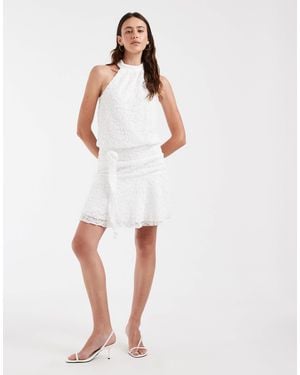 Vero Moda Halterneck Rose Applique Tie Detail Mini Dress - White