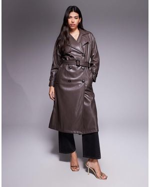 River Island Faux Leather Faux Leather Trench Coat - Brown