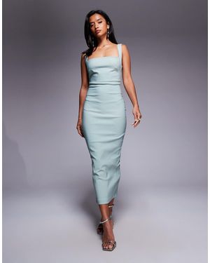 Vesper Petite Bengaline Square Neck Scoop Back Midaxi Dress - Blue