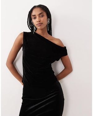 Gina Tricot Co-ord Fallen Off The Shoulder Asymmetric Velvet Top - Black