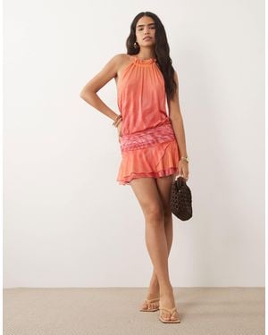 I.AM.GIA Aria Mesh Halterneck Ruffle Hem Mini Dress - Red