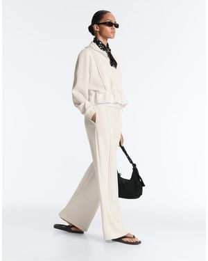 Oysho Straight-leg Trousers With Soft-touch Modal And Piping - White