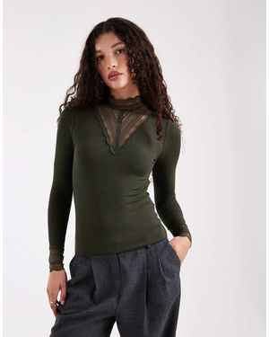 ONLY Long Sleeve Lace Insert Top - Black