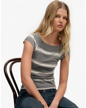 Superdry Athletic Off Shoulder Pattern Top - Grey