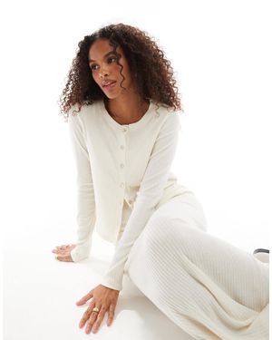 Vero Moda – gerippte, weiche strickjacke - Weiß