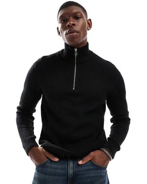 JJ Rebel Maglione A Coste Con Zip Corta - Nero