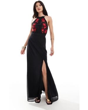 Hope & Ivy High – hochgeschlossenes besticktes maxikleid - Schwarz