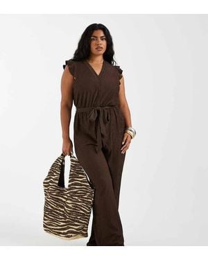 ONLY Frill Details Jumpsuit - Brown