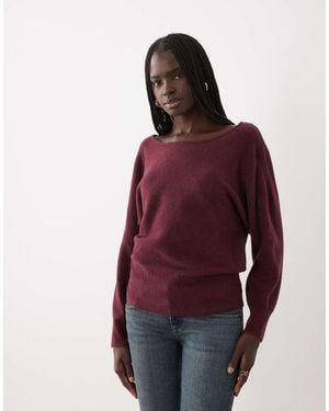 Mango Teen Boat Neck Knitted Top - Red