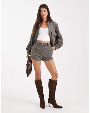 4th & Reckless Wool Feel Tailored Pleat Front Micro Shorts - Brown