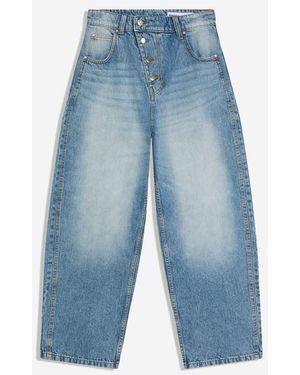 Bershka Cross-button Barrel Jeans - Blue