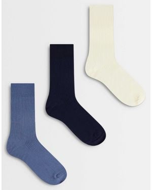 ARKET 3 Pack Rich Cotton Ribbed Socks - Blue