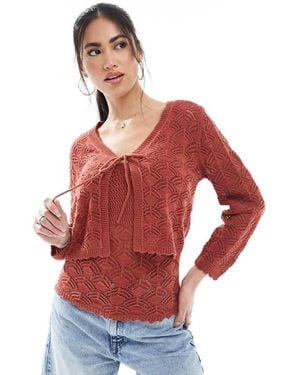 Vero Moda Cardigan Color Terracotta Taglio Corto All'Uncinetto - Rosso