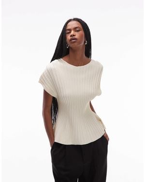 ARKET Ribbed Cinched Waist Peplum Top - White