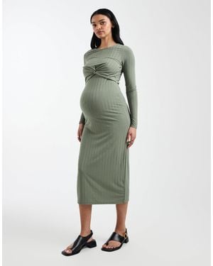 Mama.licious Mamalicious Maternity Long Sleeve 2 Function Nursing Ribbed Midi Dress - Green