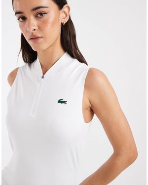 Lacoste Tennis Performance Sleeveless 1/4 Zip Logo Polo Top - White