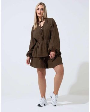 Yours Clothing Cheesecloth Top - Brown