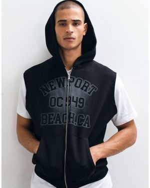 ASOS Locker geschnittener, ärmelloser hoodie mit durchgehendem reißverschluss und print - Blau