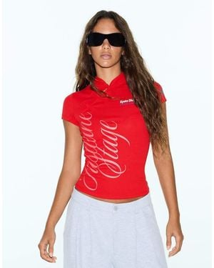 Bershka Short Sleeve Clasp T-Shirt - Red
