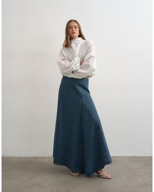 TOPSHOP Denim Asymmetric Dropped Waist Maxi Skirt - Blue