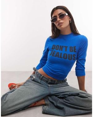 Collusion T-Shirt Met Slogan En 3/4-Mouwen - Blauw