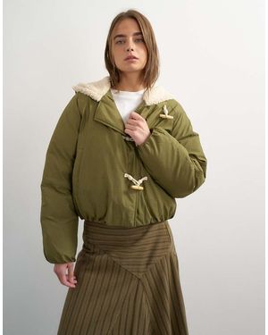 TOPSHOP Pufferjack Met Knoopsluiting, Borgkraag En Korte Lengte - Groen