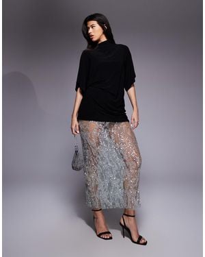 ASOS 2 In 1 Short Sleeve T-shirt And Lace Sequin Skirt Maxi Dress In Silver - Blue