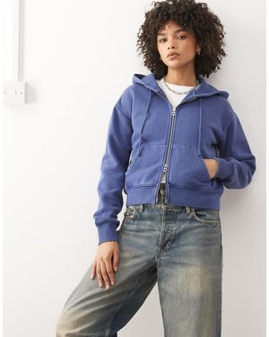 Weekday Slim Fitted Zip Up Hoodie - Blue