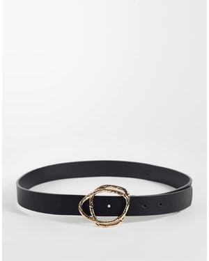 Vero Moda Leather Gold Circle Buckle Belt - Grey