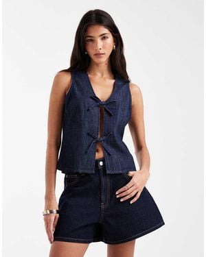Vero Moda Tie Front Sleeveless Denim Top - Blue
