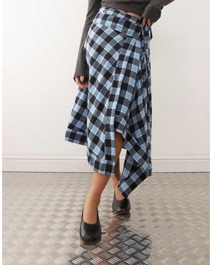 Susmie's Flannel Asymmetric Midi Skirt - Blue