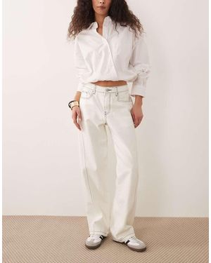 Rhythm Contrast Stitch Wide Leg Jeans - Natural