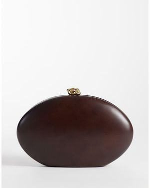 Mango 100% Wood Oval Clutch Bag With Detatchable Chain - Brown