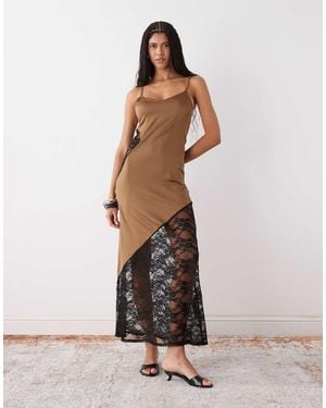 Miss Selfridge Lace Detail Satin Maxi Dress - White