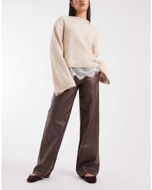 Object Coated Leather-look Wide Leg Trousers - Natural