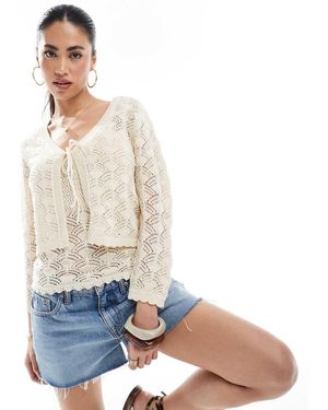 Vero Moda Cárdigan Corto Color Crema De Croché De (Parte De Un Conjunto)-Blanco - Azul