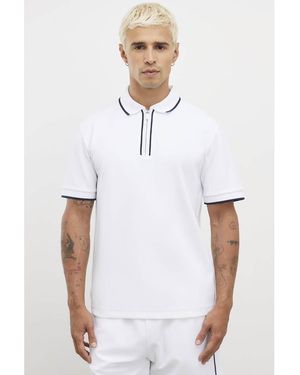 River Island Slim Fit Textured Zip Tipped Polo Shirt - White